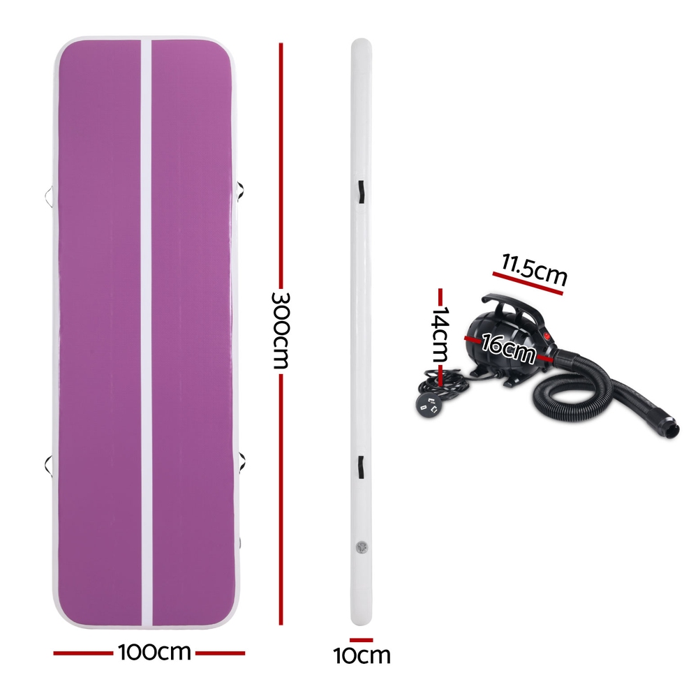 Everfit 3M Air Track Gymnastics Tumbling Exercise Yoga Mat W/ Pump Inflatable Purple โ image 2