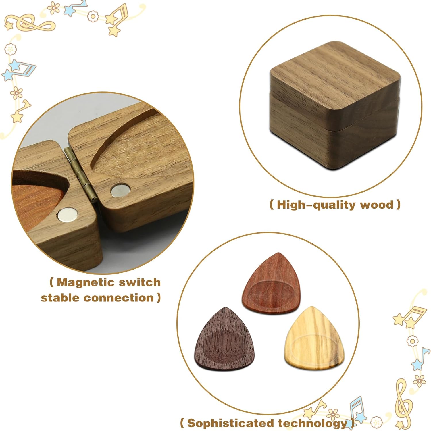 Wood Guitar Picks with Guitar Pick Box, Personalized Guitar Picks Holder, Guitar Pick Case Storage for Boyfriend Coworker Son Husband, Guitar and Bass — image 2