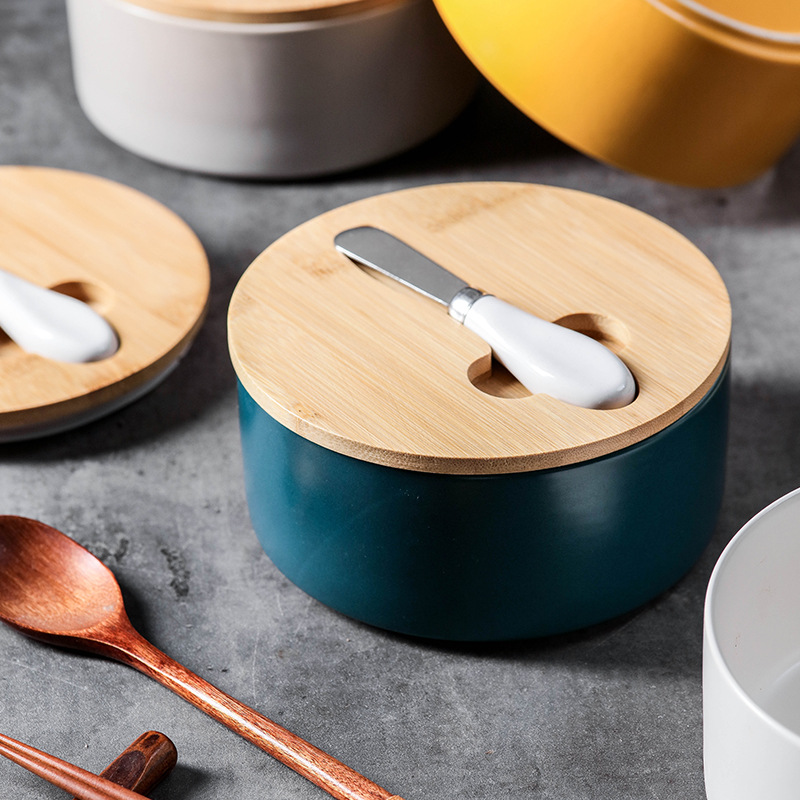 White Nordic Ceramic Butter Dish with Knife - Airtight Cheese Container with Bamboo Lid, Kitchen Storage โ image 4