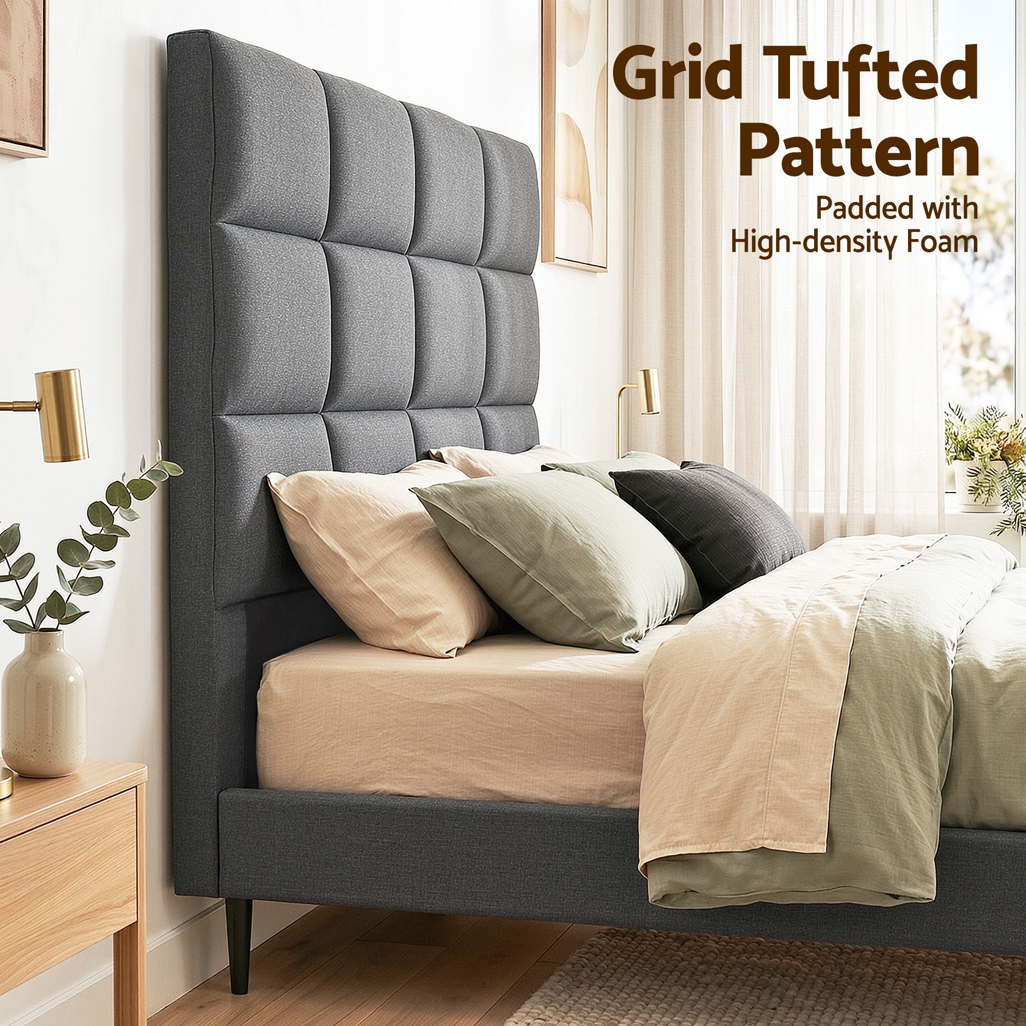 Artiss Bed Headboard Queen Bedhead Linen Fabric Charcoal โ image 5