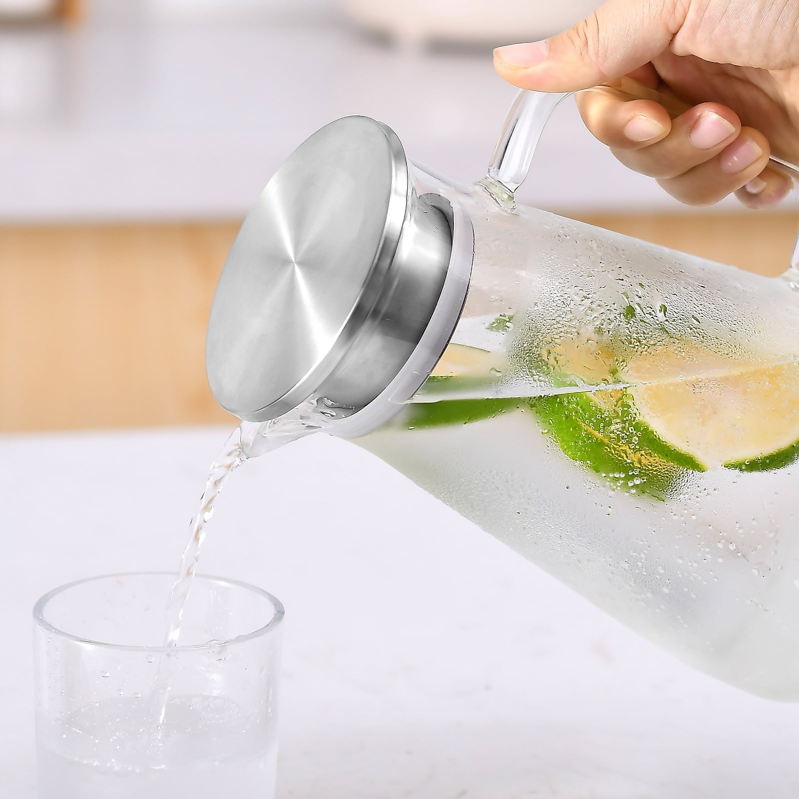 Glass Beverage Pitcher with Stainless Steel Lid & Handle, Water Carafe for Homemade Juice & Iced Tea, Transparent, 1500 ml โ image 6