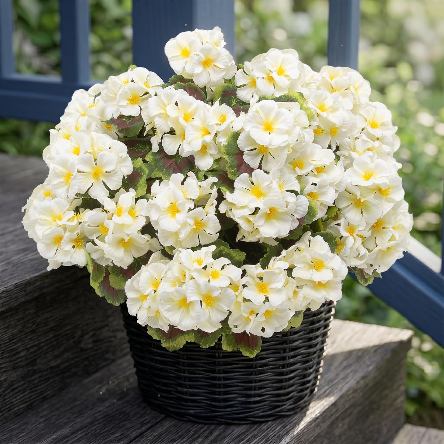 8 Pcs Artificial Red Geranium Silk Flowers for Outdoor Patio Garden & Indoor Home Decor (White)