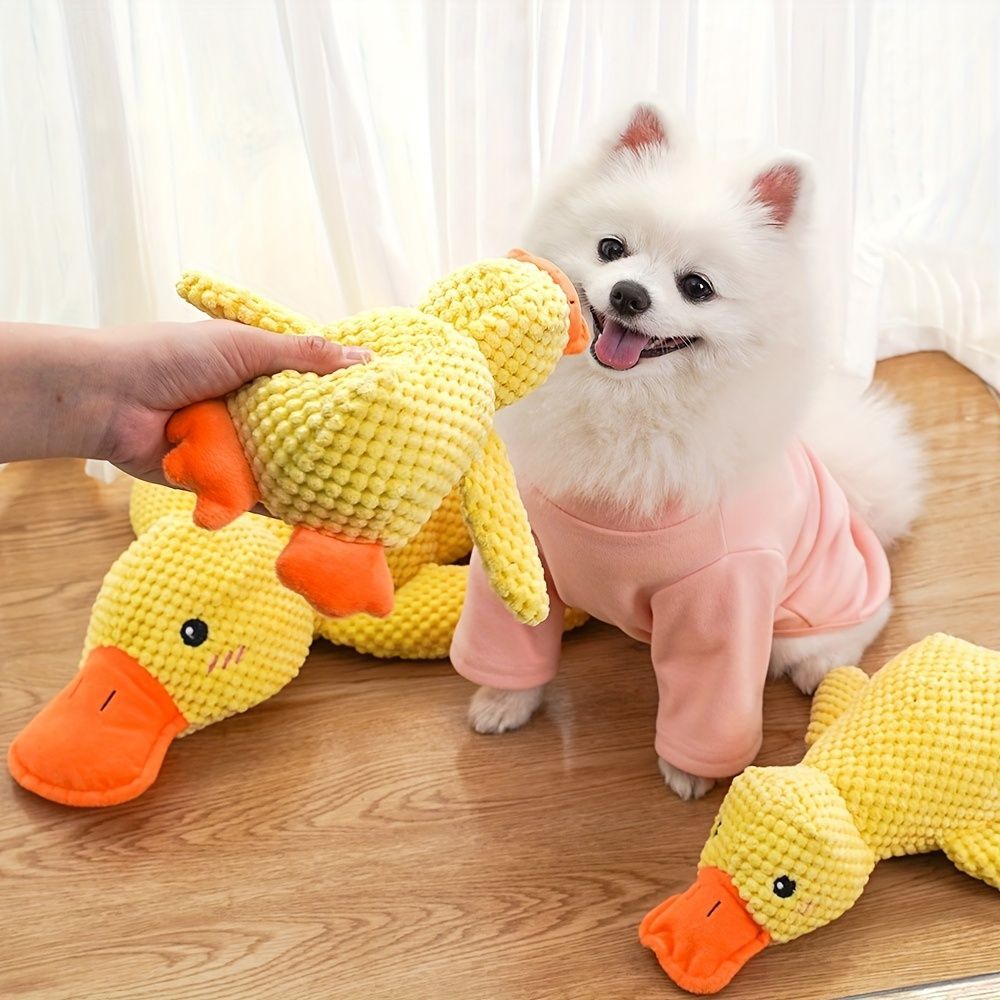 Dog Toy Plush Dog Toy Chew Resistant Toy Squeaky Dog Toy Duck Shaped Dog Toy - Yellow - Size Medium — image 3