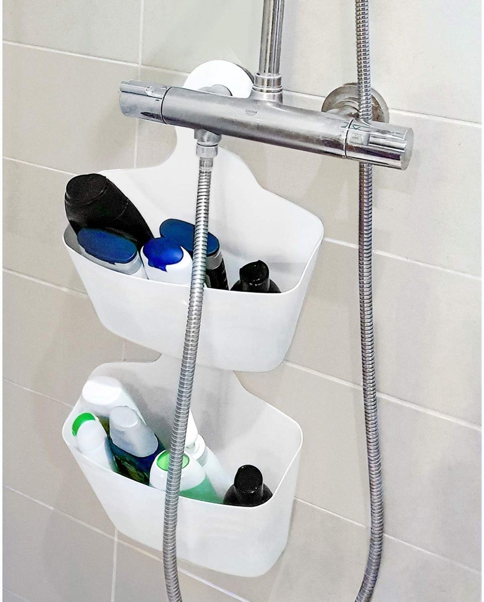 Hanging Shower Baskets Set of 2 - Hangable Shower Rod Basket Rack with Hook - Hanging Bathroom / Shower Basket Bathroom Basket Shampoo Holder with Hanging Hook — image 5