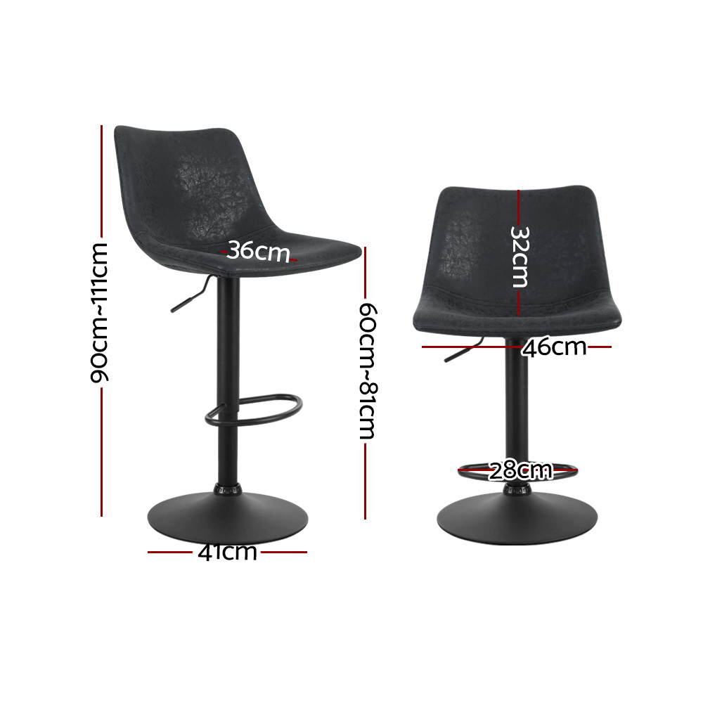 Artiss 2x Bar Stools Vintage Leather Swivel Gas Lift Black โ image 2