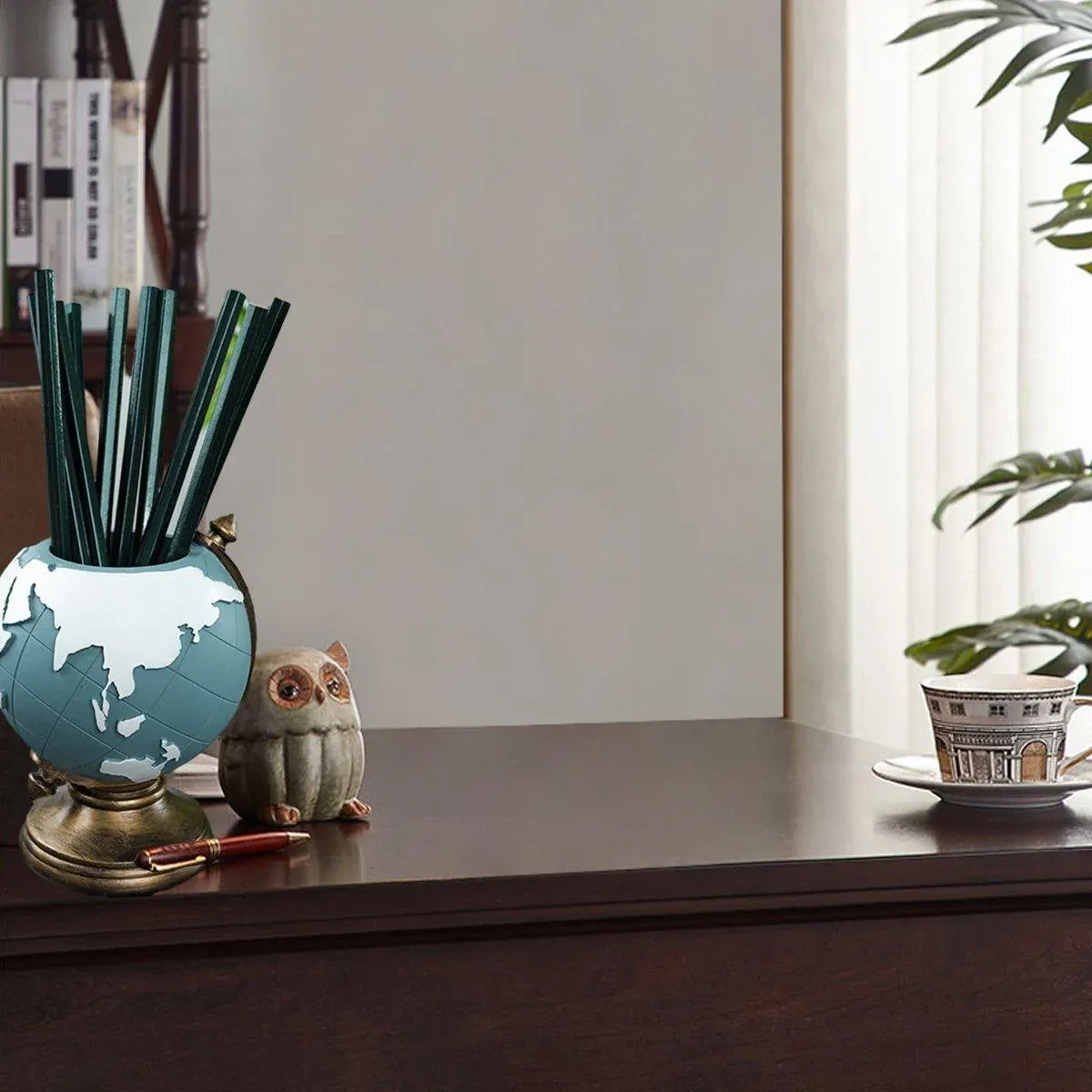 Globe Pen Holder Ornament Desktop Organizer Room Decoration Office Storage Stand โ image 5
