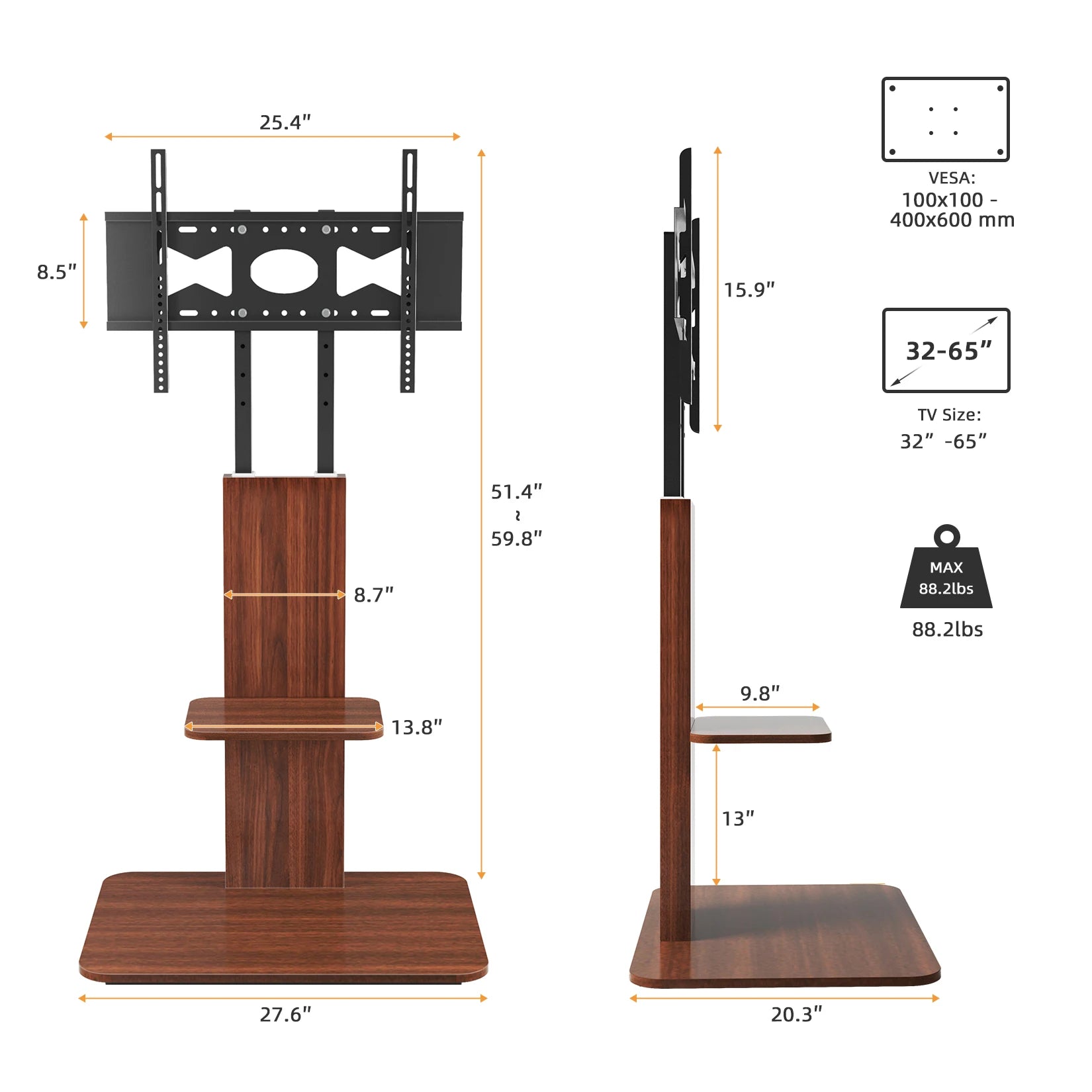 Adjustable Wood TV Stand for 32-65 Inch LCD LED — image 2