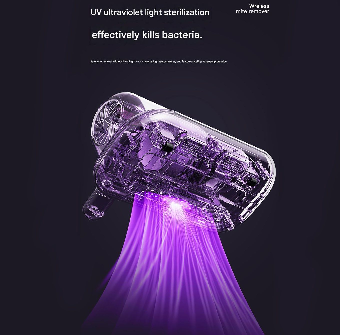 Blue-violet Wireless Mite Vacuum Cleaner with UV Light - High Suction Handheld Bed Dust Mite Remover — image 6