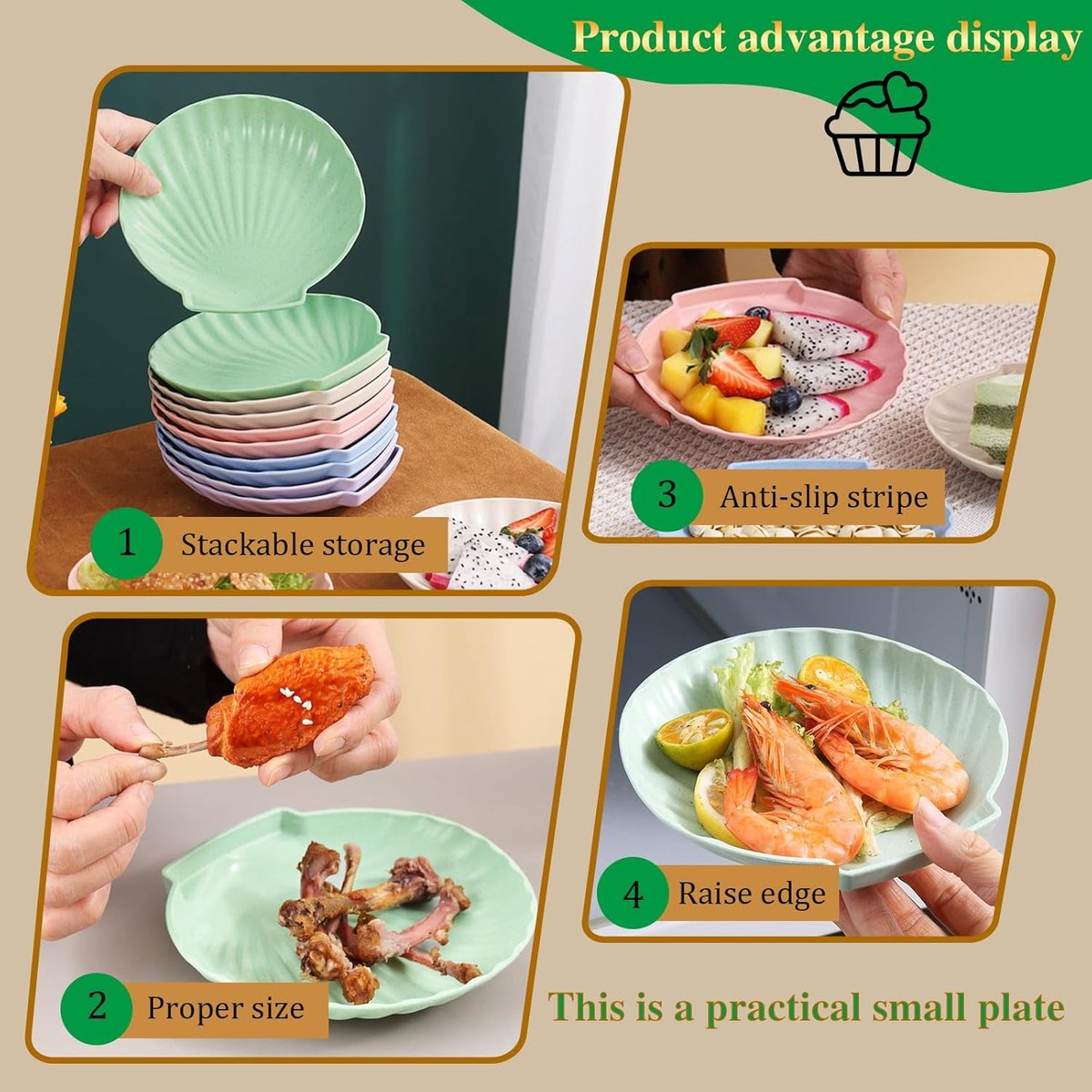 shell-shaped dessert plates - reusable 15 cm plastic plates - for appetizers, wedding cakes, and salads - ideal for travel, picnics, and parties (pink) — image 2