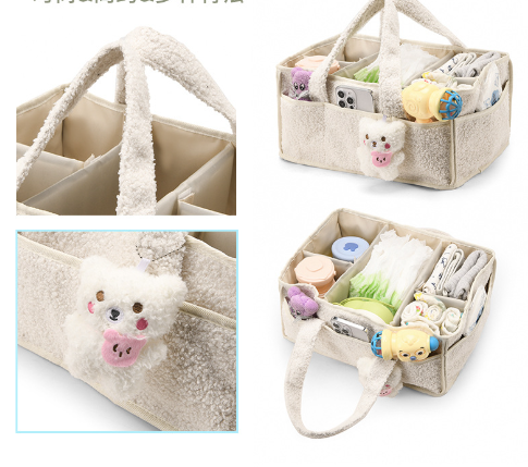 Pink Large Plush Nappy Caddy Organizer - Portable Diaper Storage Bin & Nursery Tote Bag โ image 2