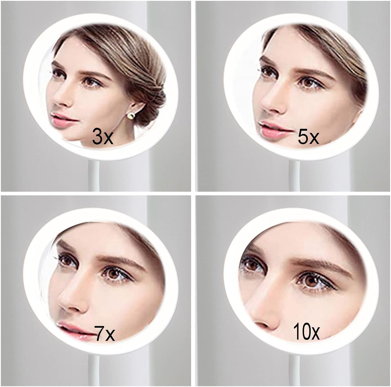 New Clip-on Magnifying Mirror with LED Light, Rechargeable Light Up Makeup Mirror with 5X/10X Magnification, 360° Swivel Gooseneck Makeup Mirror with 3 Color — image 4