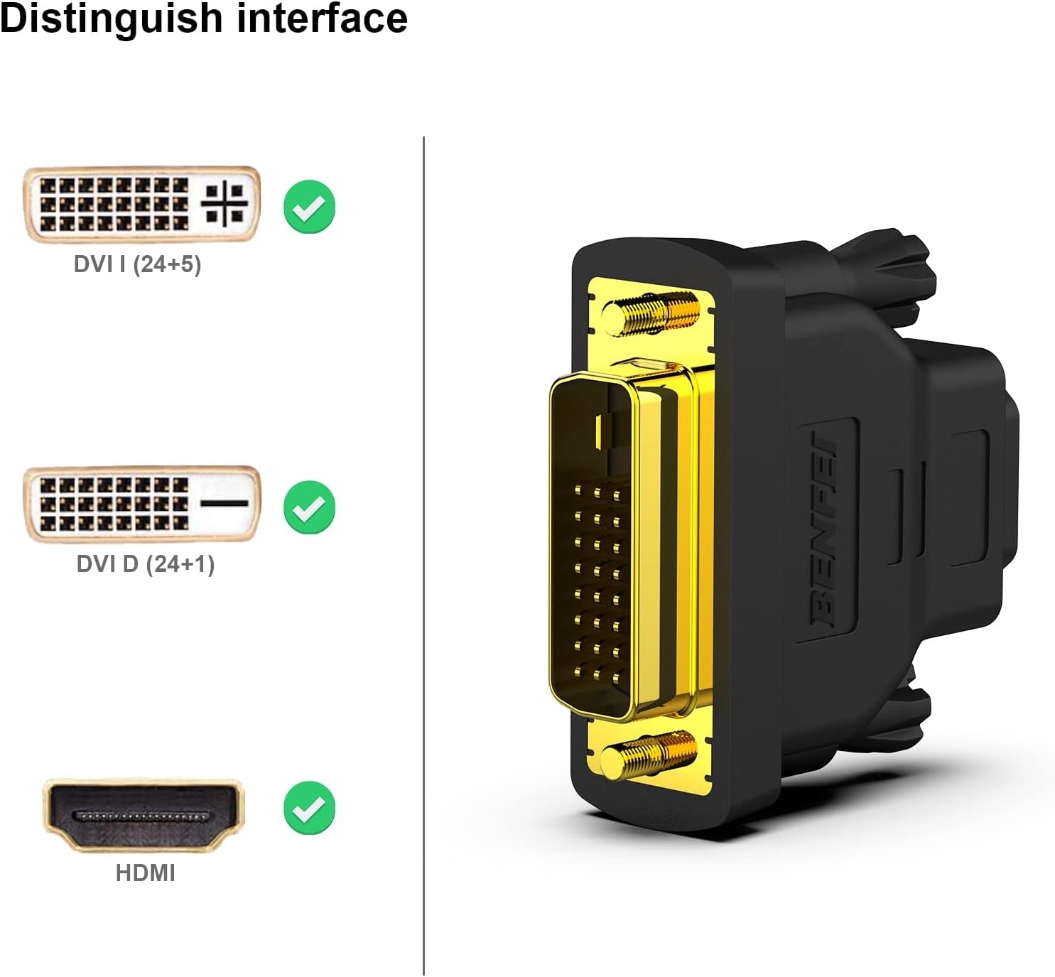 BENFEI DVI to HDMI, Bidirectional DVI to HDMI Male to Female 2 Pack โ image 2