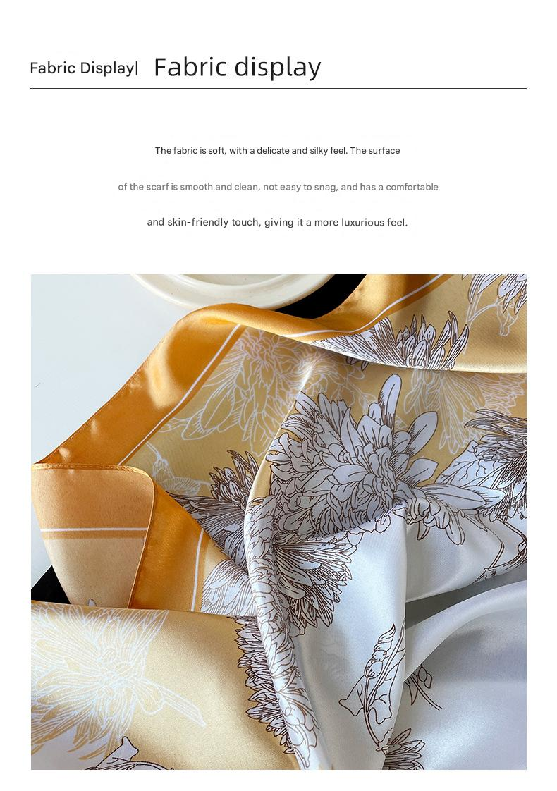 Light coffee Gift Box Set Elegant 90x90cm Women's Square Scarf - Vintage Floral Print Satin Headscarf - Lightweight Polyester Silk Feel Shawl Wrap for Hair โ image 3