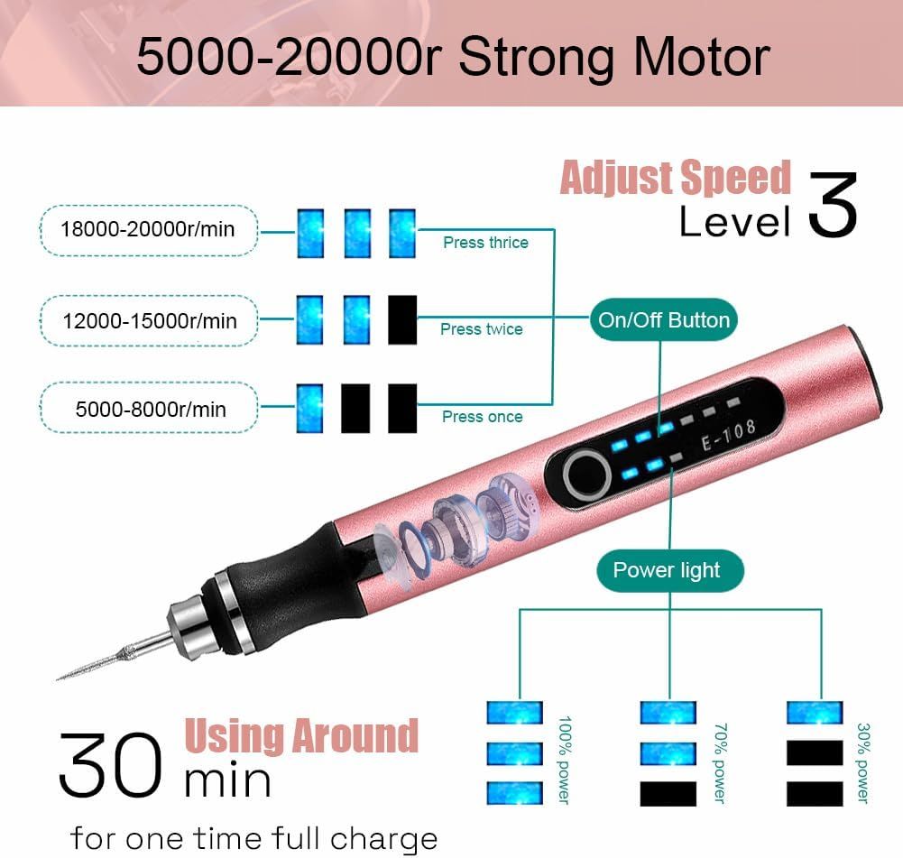 Mini Electric Engraver Etching Machines Cordless Rotary Tools Engraved Jewelry Glass Stone Metal Plastic Wood Resin — image 2