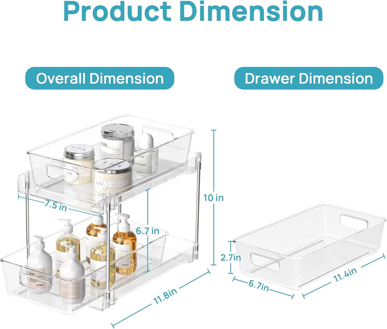1 Pack Bathroom Organizer, 2 Tier Clear Under Sink Organizers Vanity Countertop Storage Container,Cabinet Drawers Bins, Pull-Out Organization with Track for โ image 5