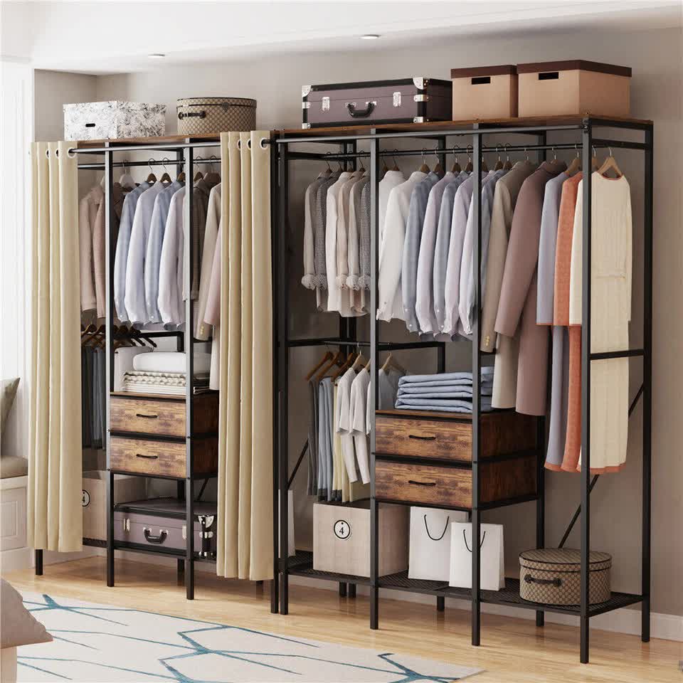 XXXL Large Open Wardrobe Closet - Freestanding Clothes Rail Rack with Curtains (AU) — image 3
