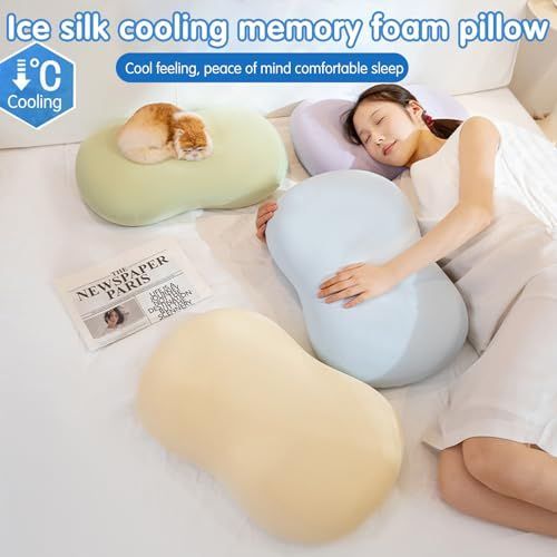 Ice Silk Neck Support Pillow, Soft Ergonomic Memory Foam Pillow for Side Sleeper, Slow Rebound Head Neck Pillow with Washable Cover - Green - Siz — image 3