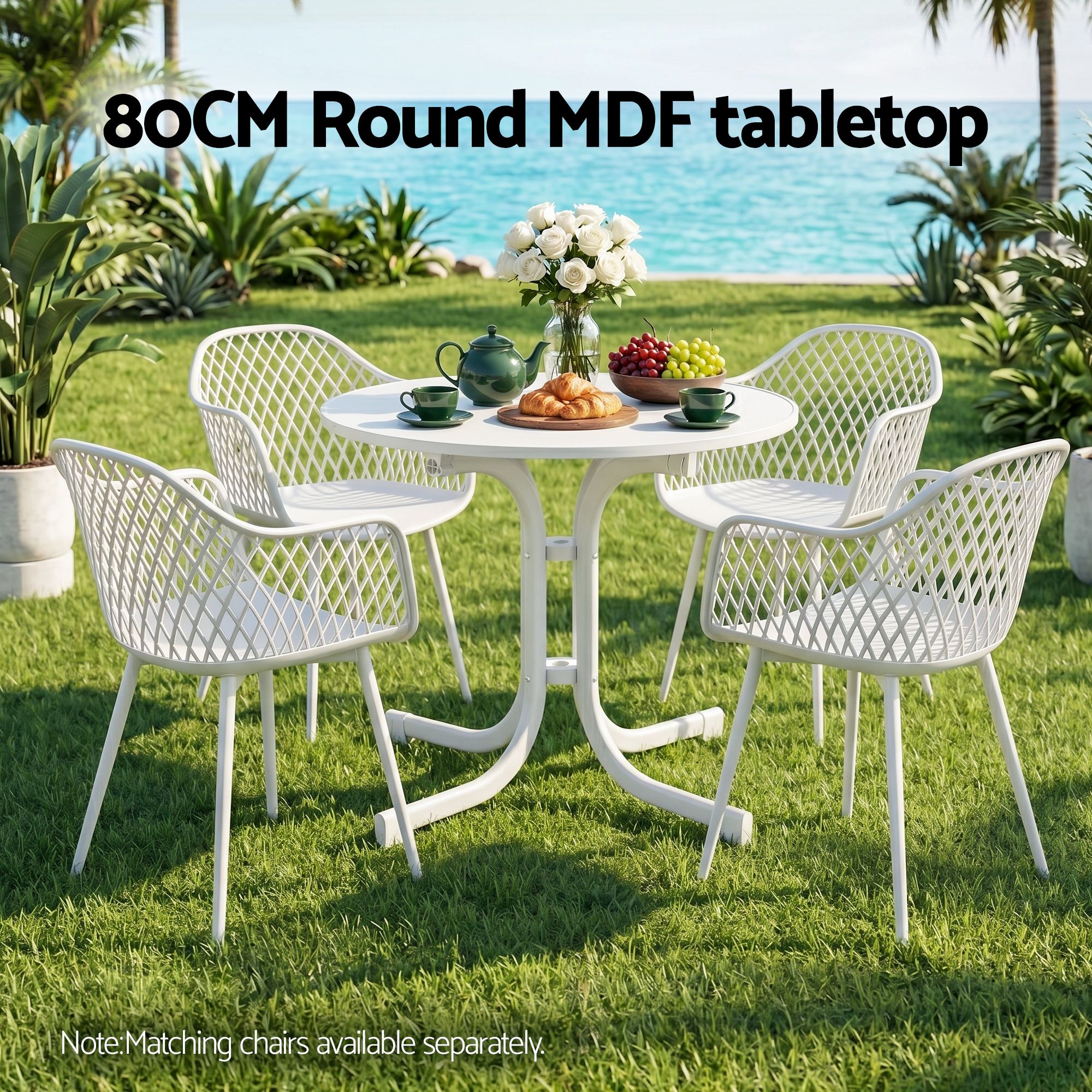 Gardeon Outdoor Side Table 80cm Folding Steel Round Bistro Desk Cafe Patio Furniture White — image 4