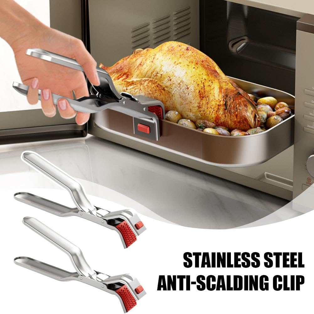 Stainless Steel Heat Resistant Anti-Scald Kitchen Tongs - Oven Stew Pot Scale Tongs - Multifunctional Silver 1pc — image 2