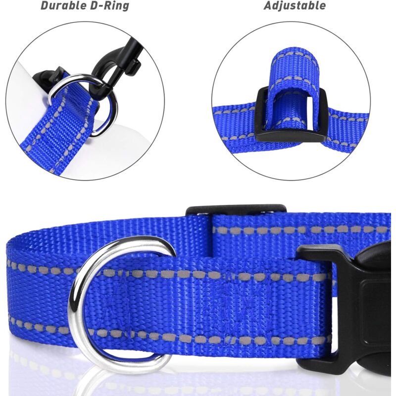 Dog Collar, Classic Adjustable Reflective Nylon Collar Suitable For Medium Dogs, DArk Blue, 2.5Cm Width — image 3