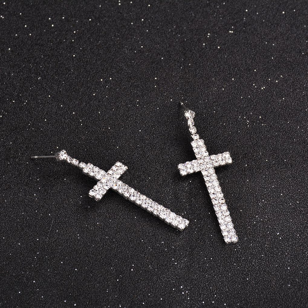 Rhinestone Cross Dangle Stud Earrings for Women Girls Silver Plated Crystal Cubic Zirconia Dangling Studs Delicate Lightweight β image 4
