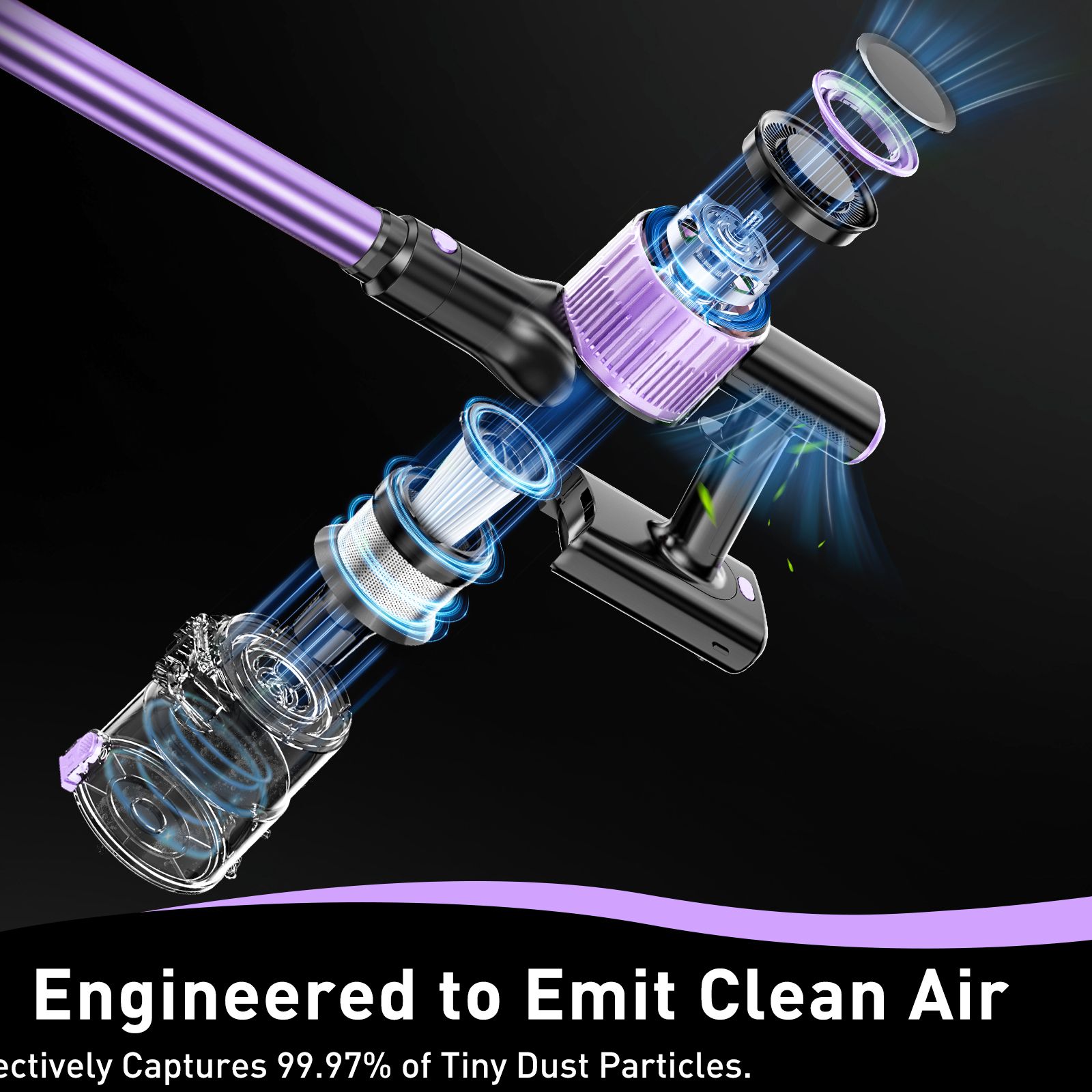 Cordless Vacuum Cleaner, 10 in 1 Stick Vacuum with Powerful Suction, Hose, Green LED Light, Anti-Tangle Brush, 55Kpa Lightweight Rechargeable Vacuum Cleaner — image 6