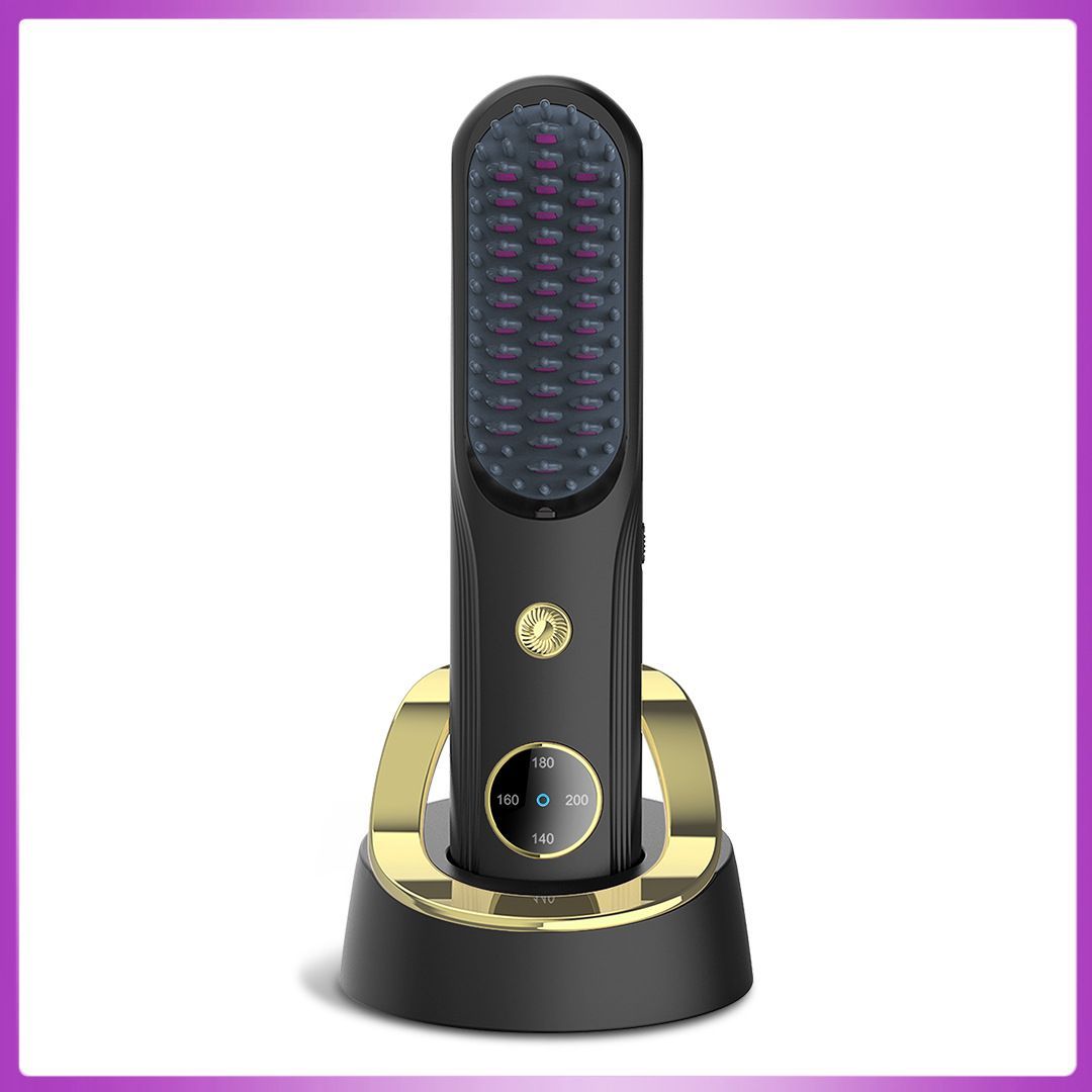 Cordless Hair Straightener Brush, Portable Mini Ionic Hair Straightener with Titanium Plates, USB Rechargeable Travel Straightening Comb for Short, Wavy Hair