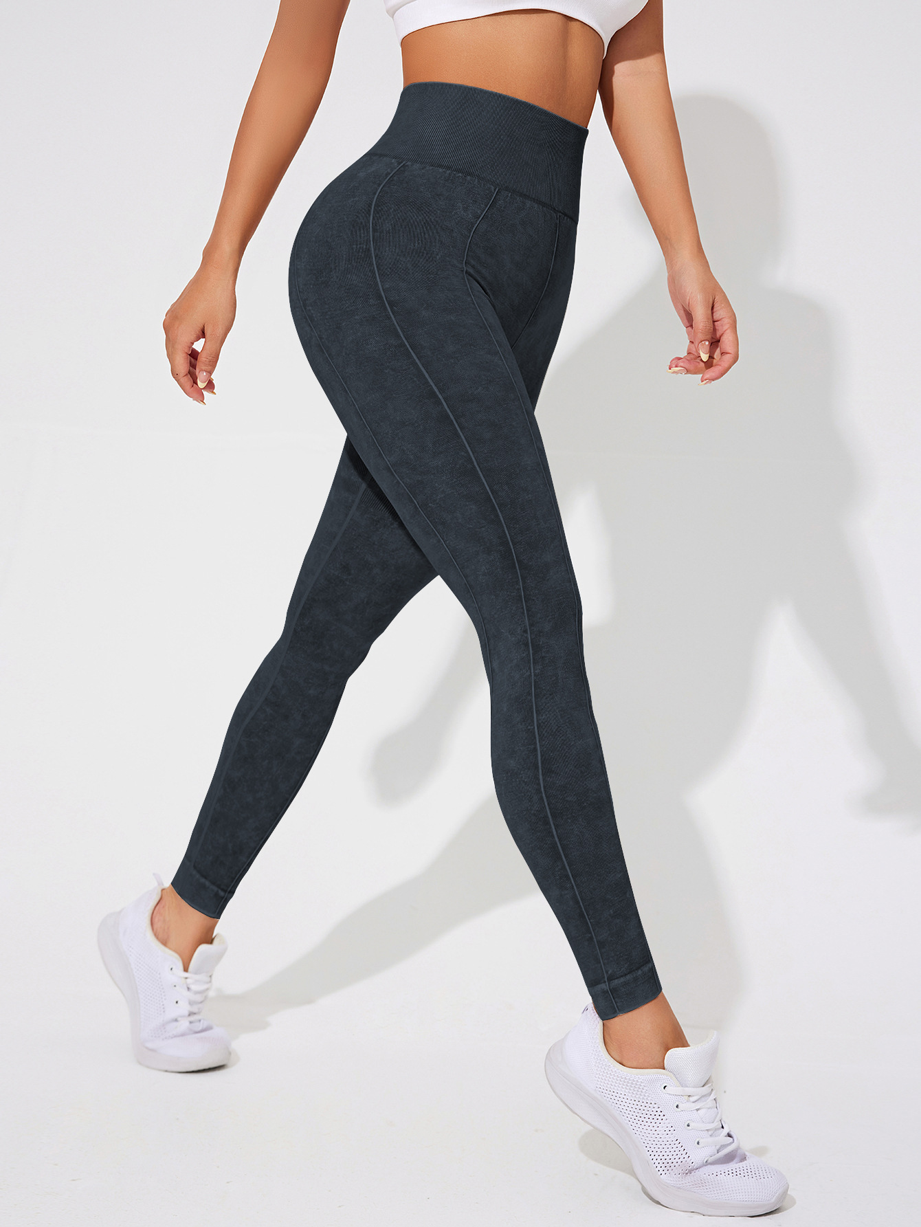 2 PCS Women's High Waisted Seamless Yoga Leggings Washed Black and Light Grey Activewear Tights Size M โ image 2