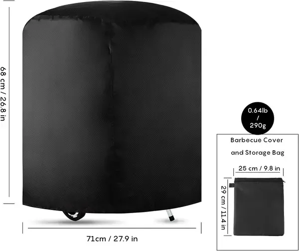 1 Piece Round Grill Cover, 210D Oxford Waterproof Windproof Outdoor Protector for Charcoal and Gas Grills, Black, 71 x 65 cm โ image 3