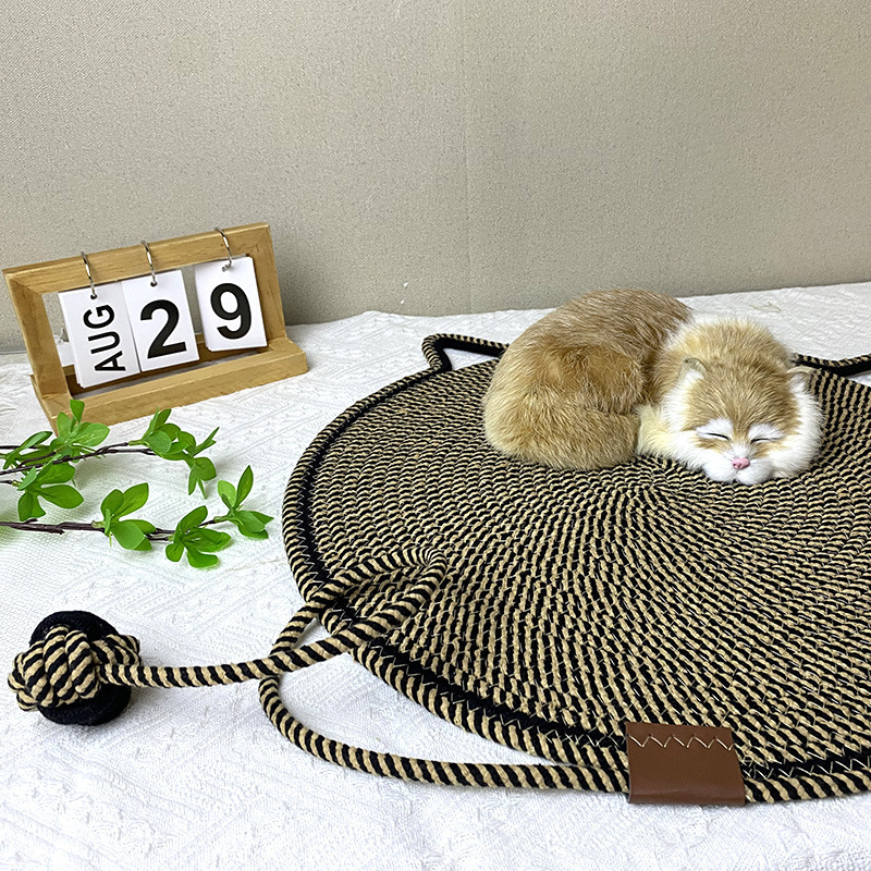 3 Pcs Black And Brown Durable Cat Scratching Mat with Attached Toy Ball - Washable and Multi-Functional