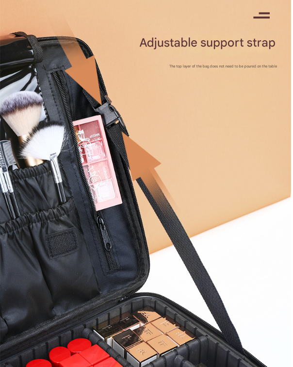 Black Oxford Fabric Makeup Case with Mirror and Partitions - All-in-One Tool Box โ image 3