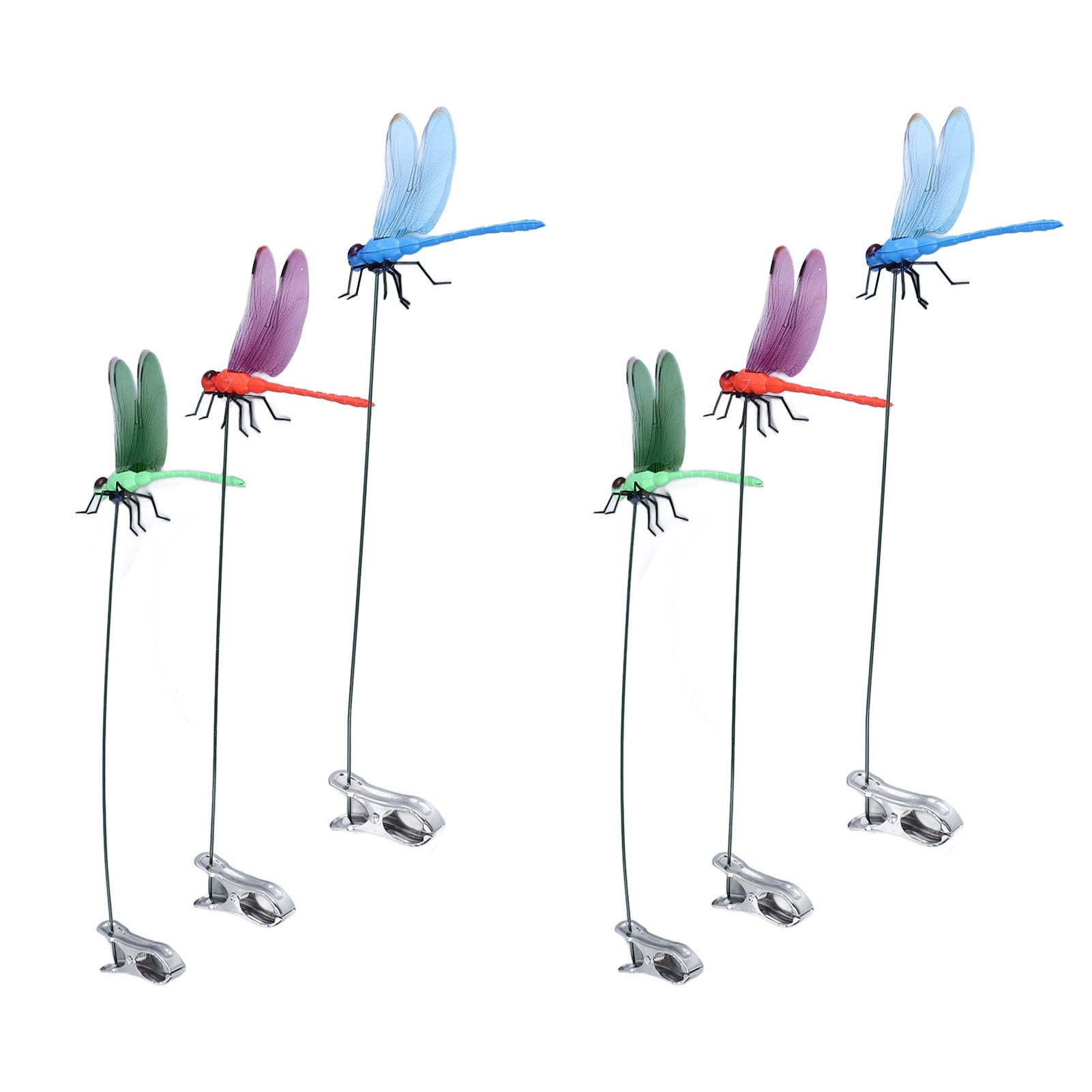 Dragonfly Clip Fake Dragonfly Pole Clips Natural Organic Concept 3D Dragonfly Garden Decor for Family Garden Potted Flowers Lawn House Statue 6Pcs — image 3