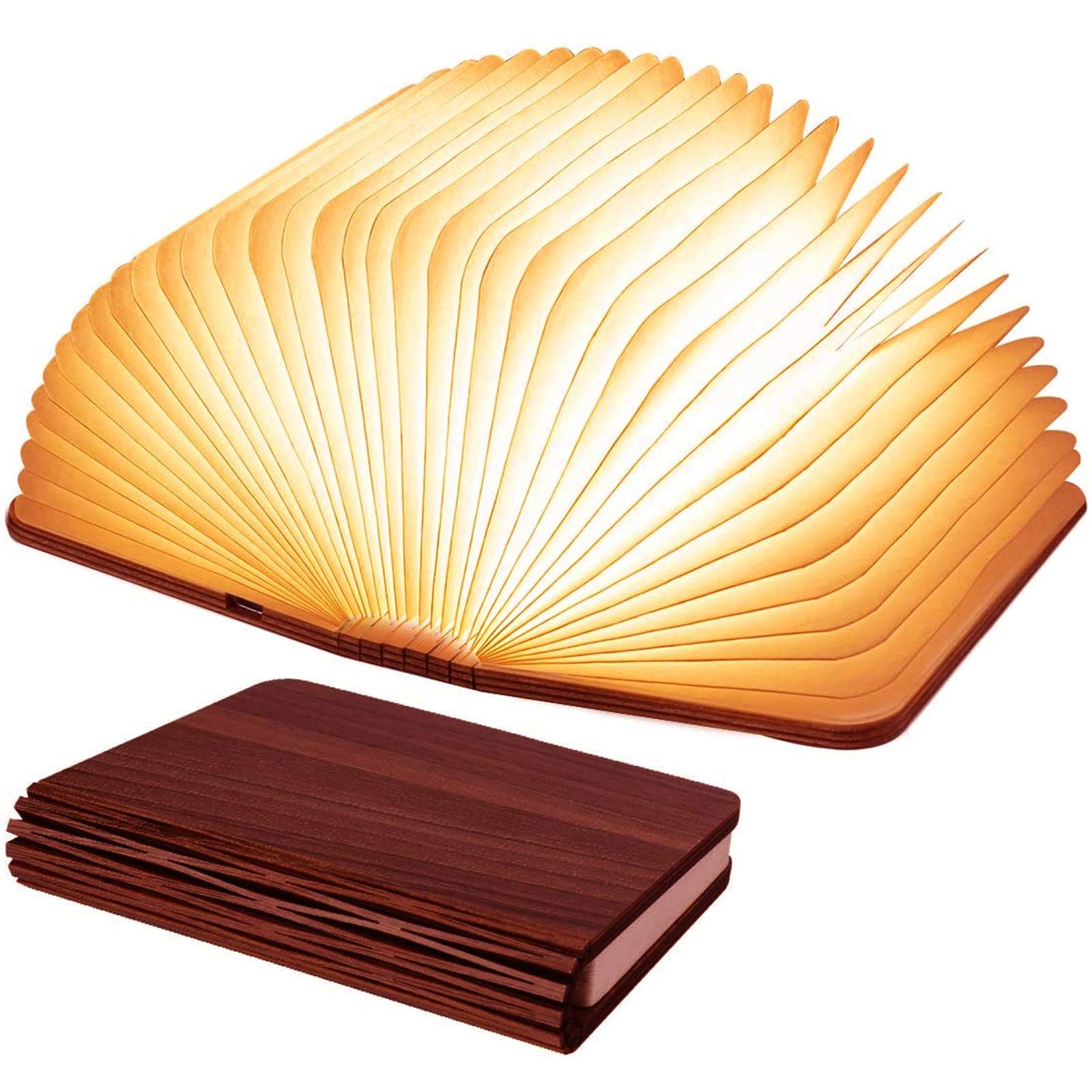Wooden Book Lamp, Foldable Paper Books Light, Novelty Lighting 360° Bookshaped Night Light, Paper Lantern for Bookish Decor & Book Lovers Gifts, Christmas