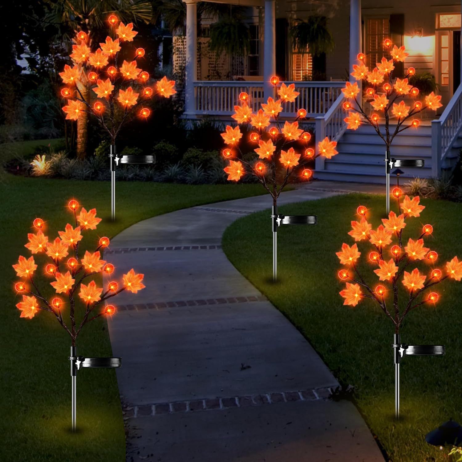 Solar Maple Leaf Branch Lights with 20 Warm LEDs, 8 Lighting Modes & IP65 Waterproof, Auto On/Off Garden Pathway Decor for Fall Harvest and Halloween Ambiance — image 5