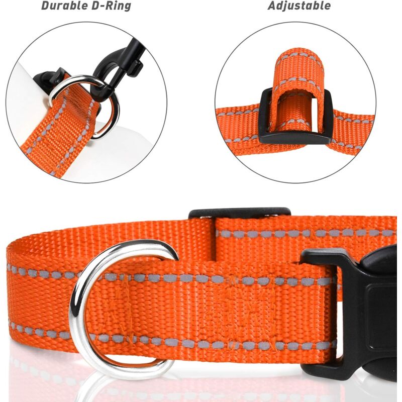 Dog Collar, Classic Adjustable Reflective Nylon Collar Suitable For Medium Dogs, Orange, 2.5Cm Width โ image 3