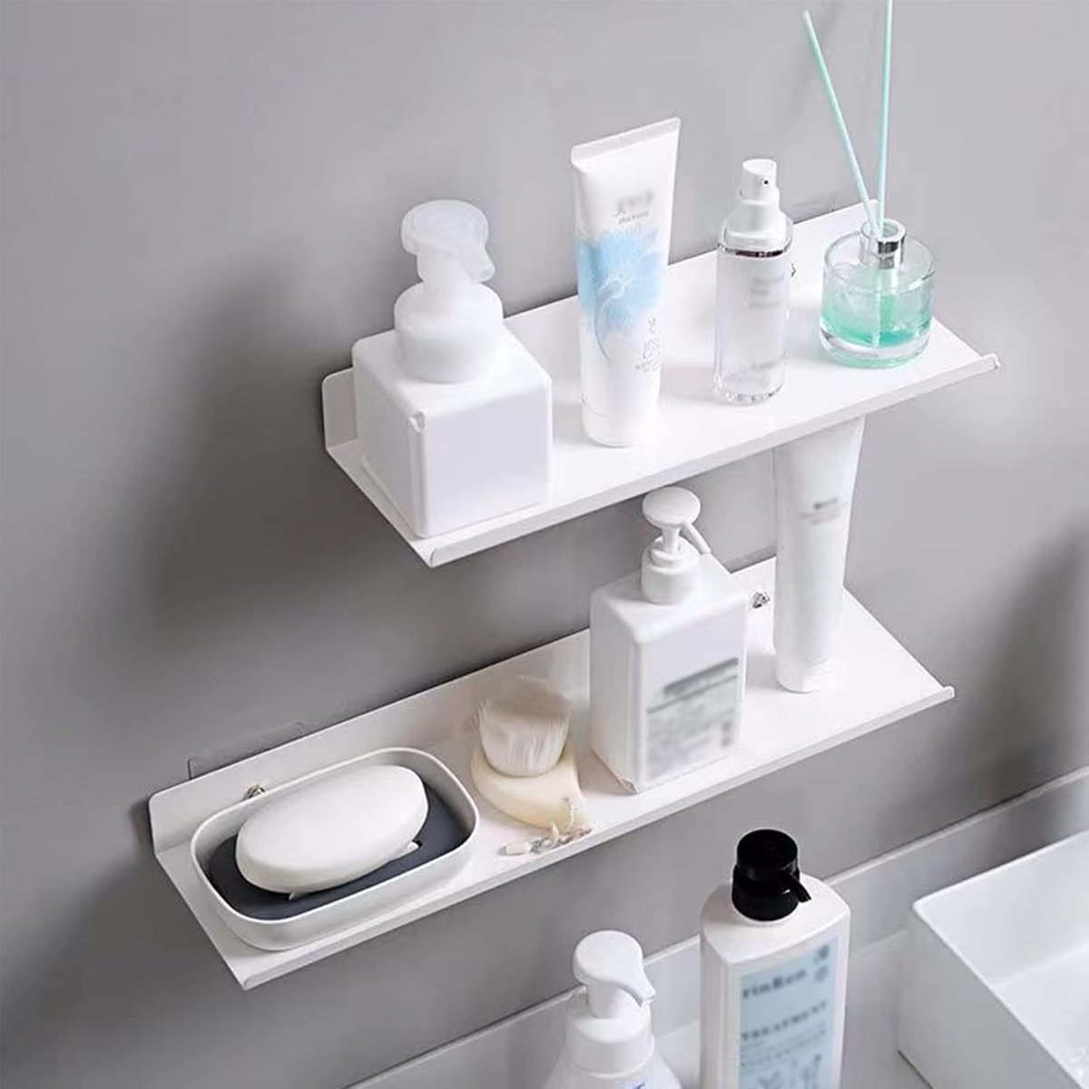 2 pieces - Wall shelf - Shower shelf - shelves - 30CM - carbon steel - white - floating - for bedroom, bathroom, kitchen, living room, office — image 2