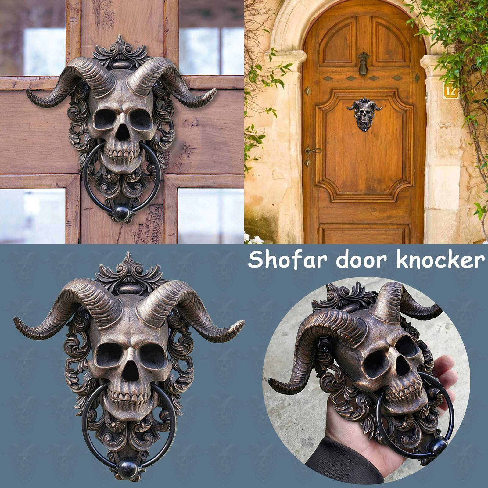 Horned God Skull Hanging Door Knocker-Heavy Duty Gothic -Graduation 2024 Decorations Home Decor (Gray) — image 2