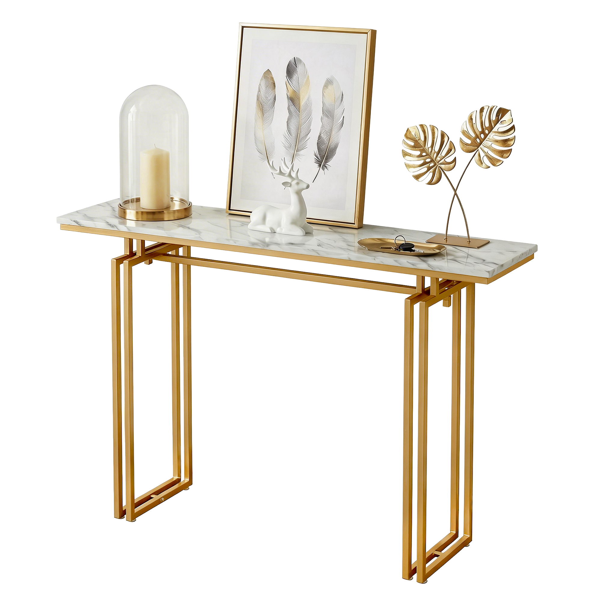 Artiss Console Table Hallway Entryway Table Marble Effect 110CM White & Gold โ image 3