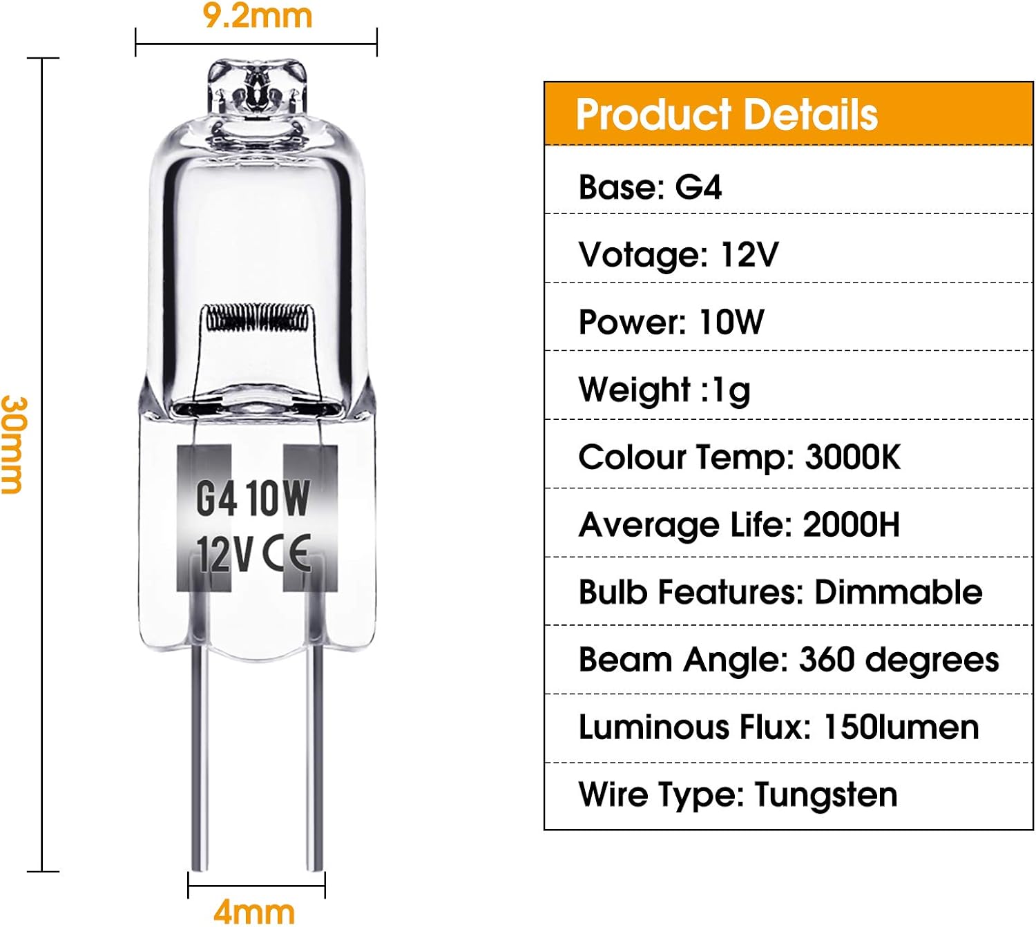 G4 halogen lamps 10W 12V - Warm white - 20-pack 10W 20pcs 10W โ image 2