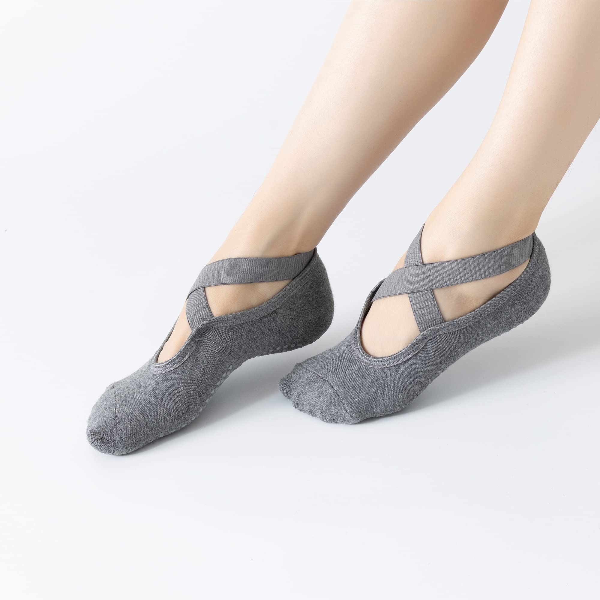 Yoga Pilates Socks with Grips Cross Band for Women Non Slip Cushioned Ankle Socks for Barre Dance Cozy Material — image 4