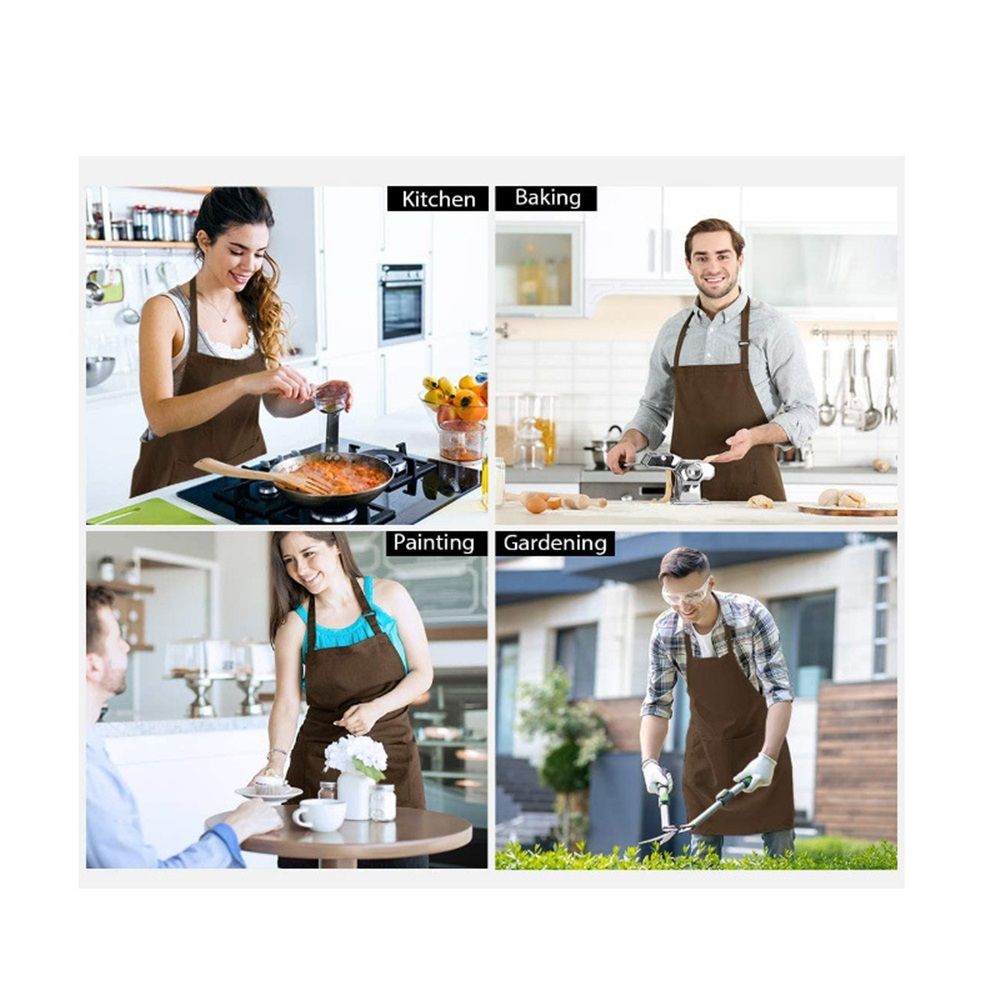 Kitchen Apron Waterdrop Resistant Cotton Apron with adjustable Aprons for Women with Pockets option Cooking Brown Apron (Brown) — image 4
