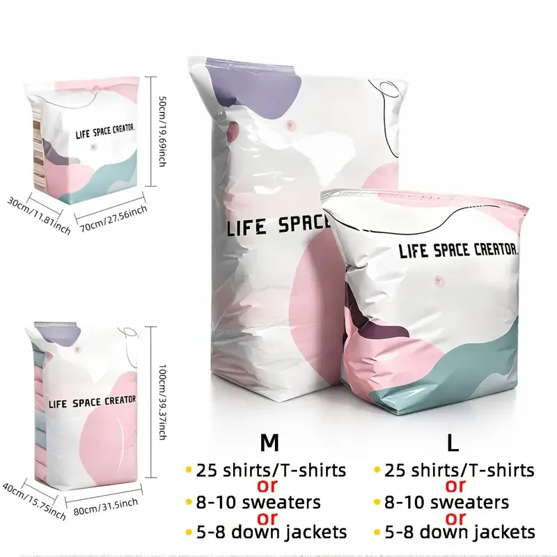 6PCS No-Pump Vacuum Storage Bags – Press to Flatten, Save 80% Space, Seasonal Storage Must-Have (Size: M) — image 5