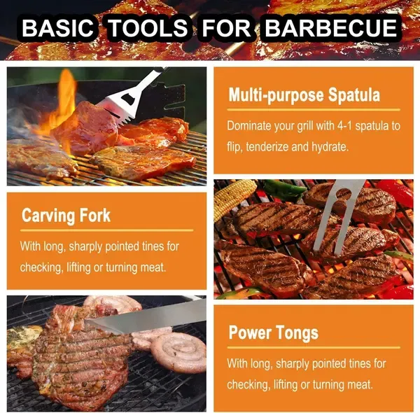 20 Piece Stainless Steel BBQ Grill Tool Set with Spatula, Tongs, Fork and Aluminium Case for Camping, Picnics and Outdoor Cooking — image 4