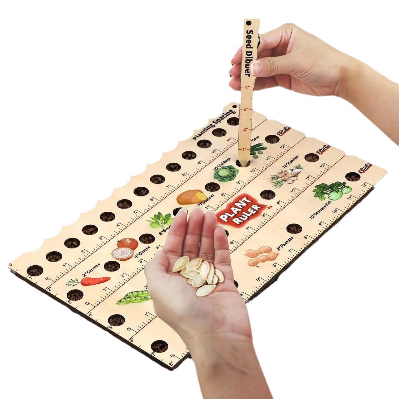 Wooden Plant Ruler with Seed. Multifunction Seed Spacing Ruler with Planting Guide. Garden Ruler with Holes, Gardening Tools