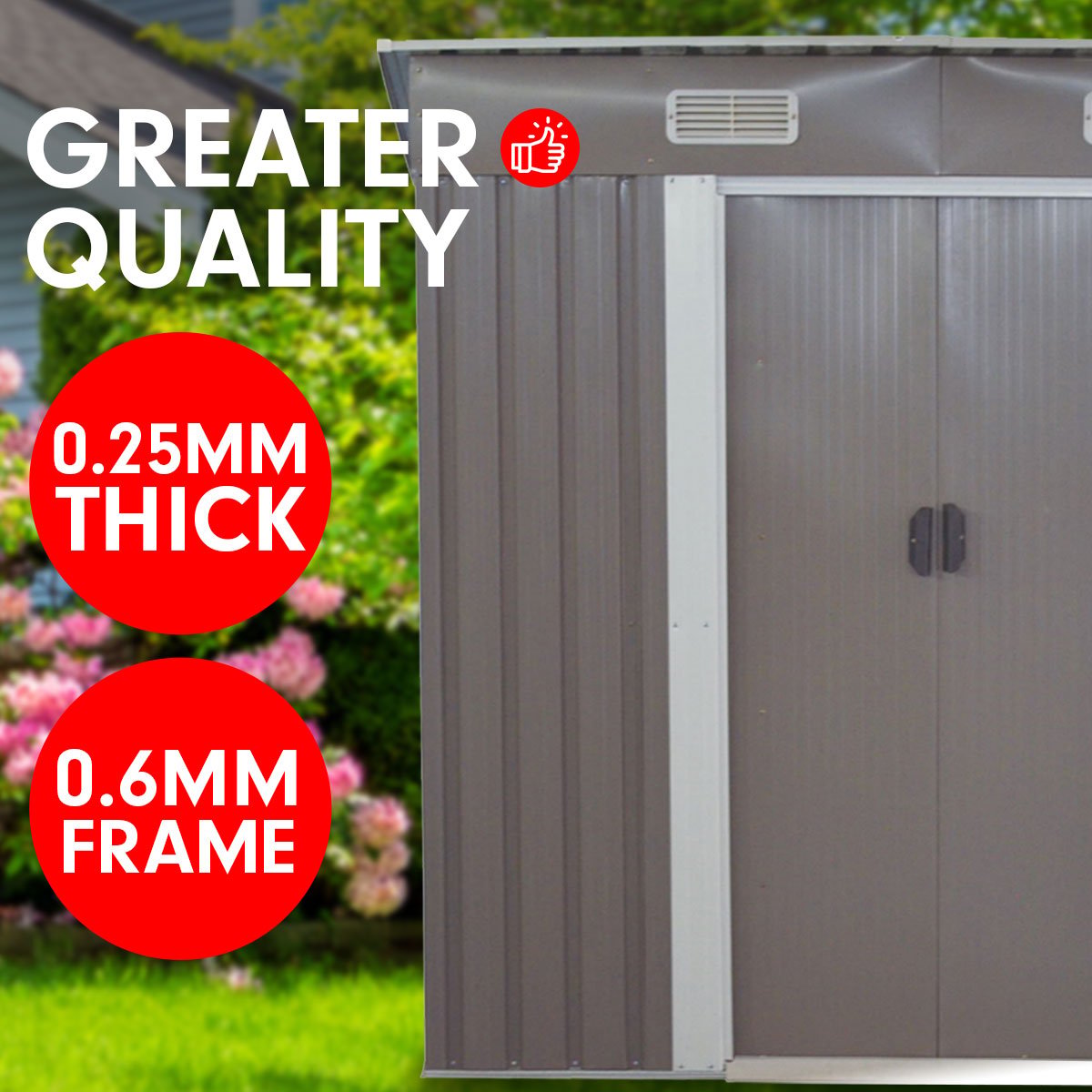 Wallaroo 4ft x 8ft Garden Shed with Base Flat Roof Outdoor Storage - Grey โ image 6