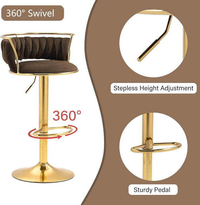 SERENITà Golden Swivel Upholstered Velvet Adjustable Height Counter Stool with Metal Frame Coffee (Set of 2) — image 5