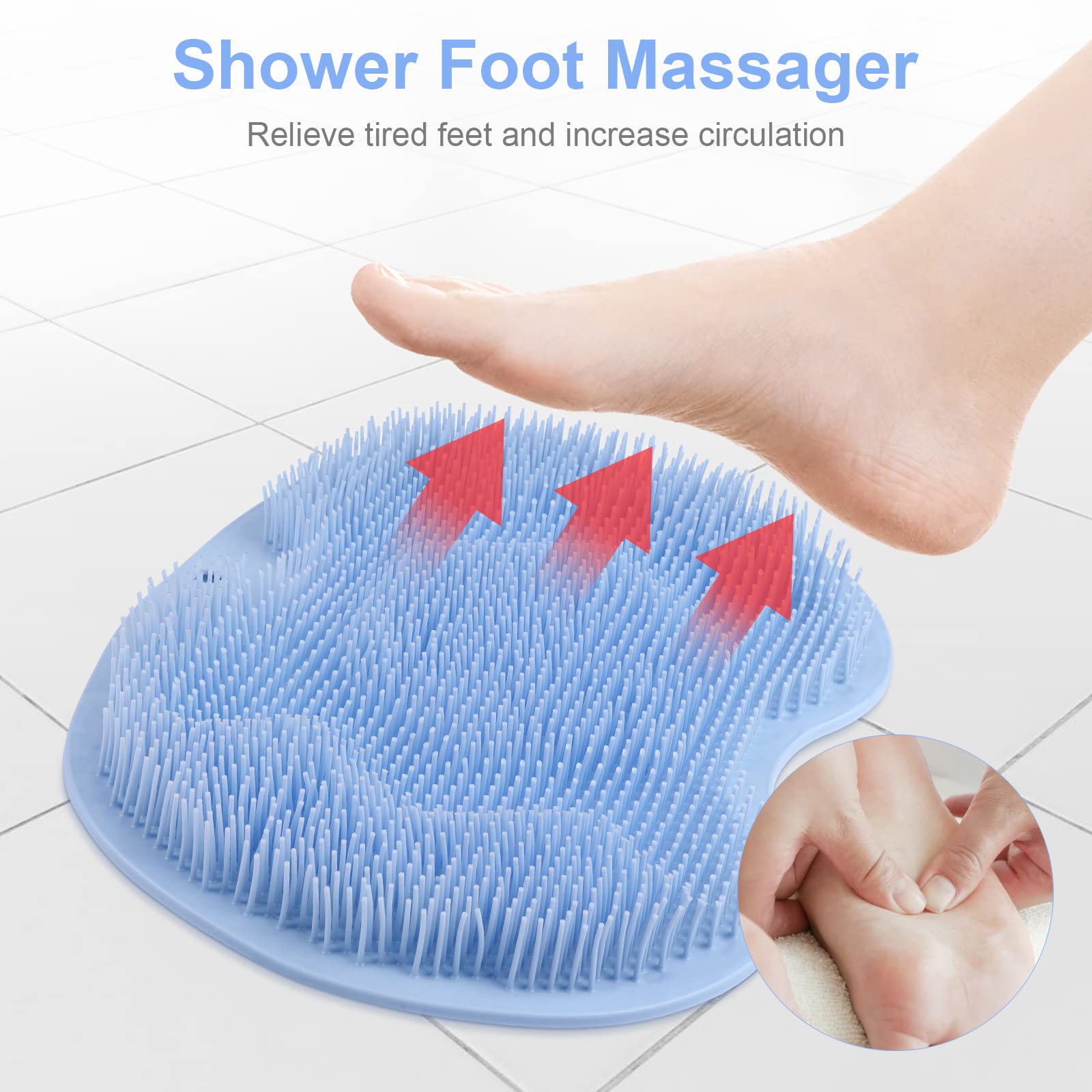 Foot Scrubber for Shower, Foot Cleaning Massage Mat with Non-Slip Suction Cups, Shower and Bathroom Foot Scrubber Mat (Blue) Blue — image 5