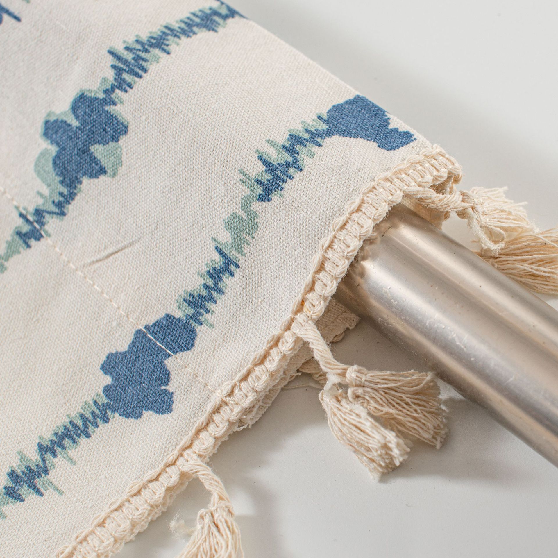 Blue Striped Cafe Curtain - 150 x 60 cm Cotton Linen Half Window Curtain with Tassel Trim for Kitchen, Cabinet and Small Window Decor — image 5