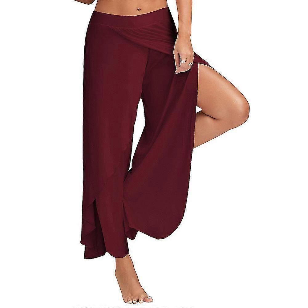 Women's Harem Palazzo Pants Wide Leg Split Flowy Loose Fit Casual Yoga Trousers Plus Blue - L โ image 5
