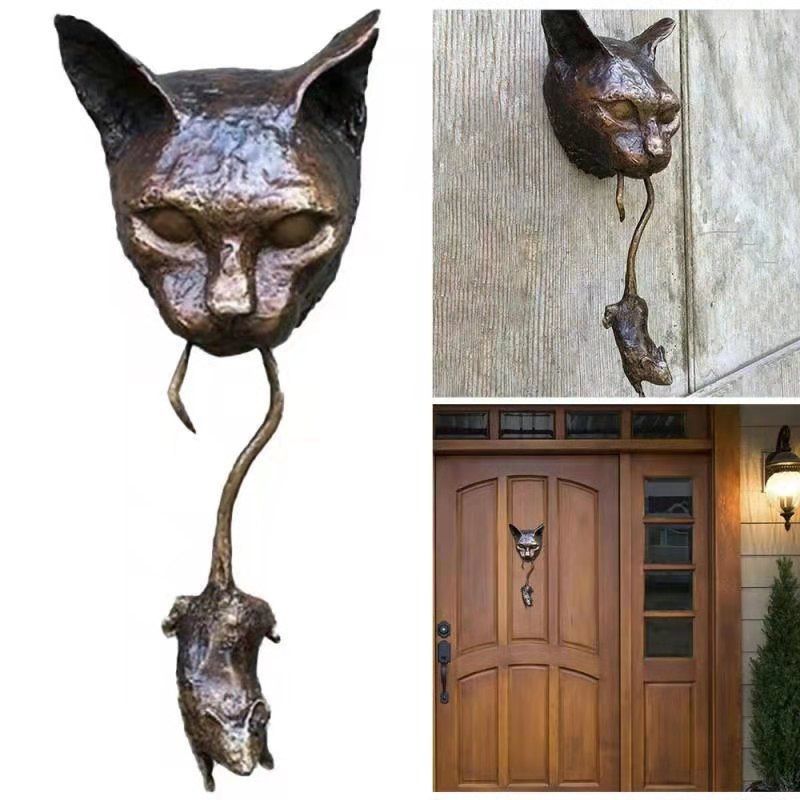 Cat and Mouse Wall Hangings Decor Cat Wall Mounted Sculpture Door Knocker Resin Statue Decoration for Home Door Outdoor Garden — image 5